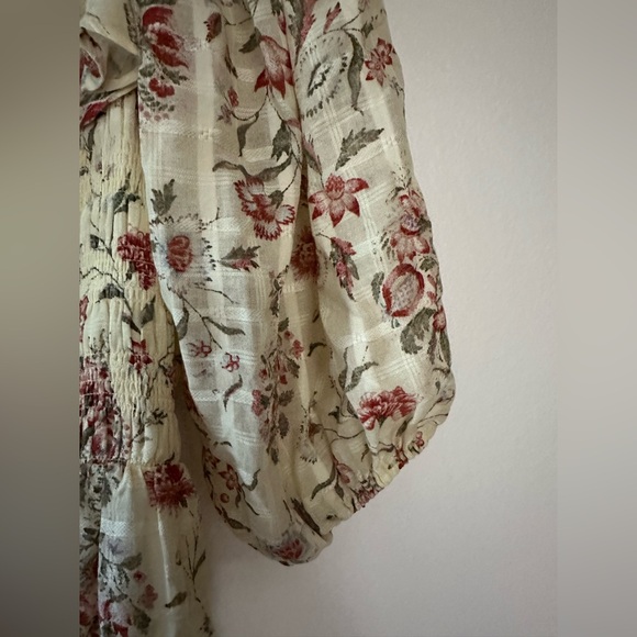 Free People maxi dress, large, cream color with red flowers, short sleeves - Picture 3 of 12